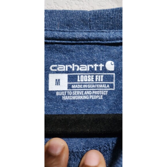 Carhartt Blue Pocket TShirt Men's K87-M One Point Logo In EUC - Picture 5 of 11